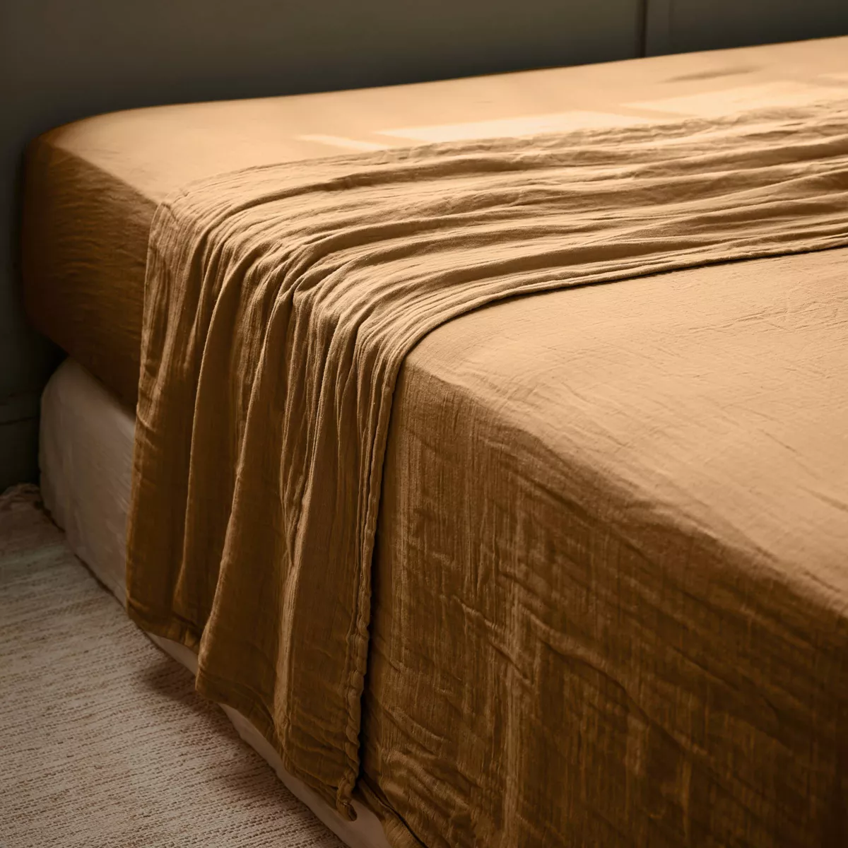 Lenzuolo superiore garza di cotone (270 cm) Gaïa Camel 1