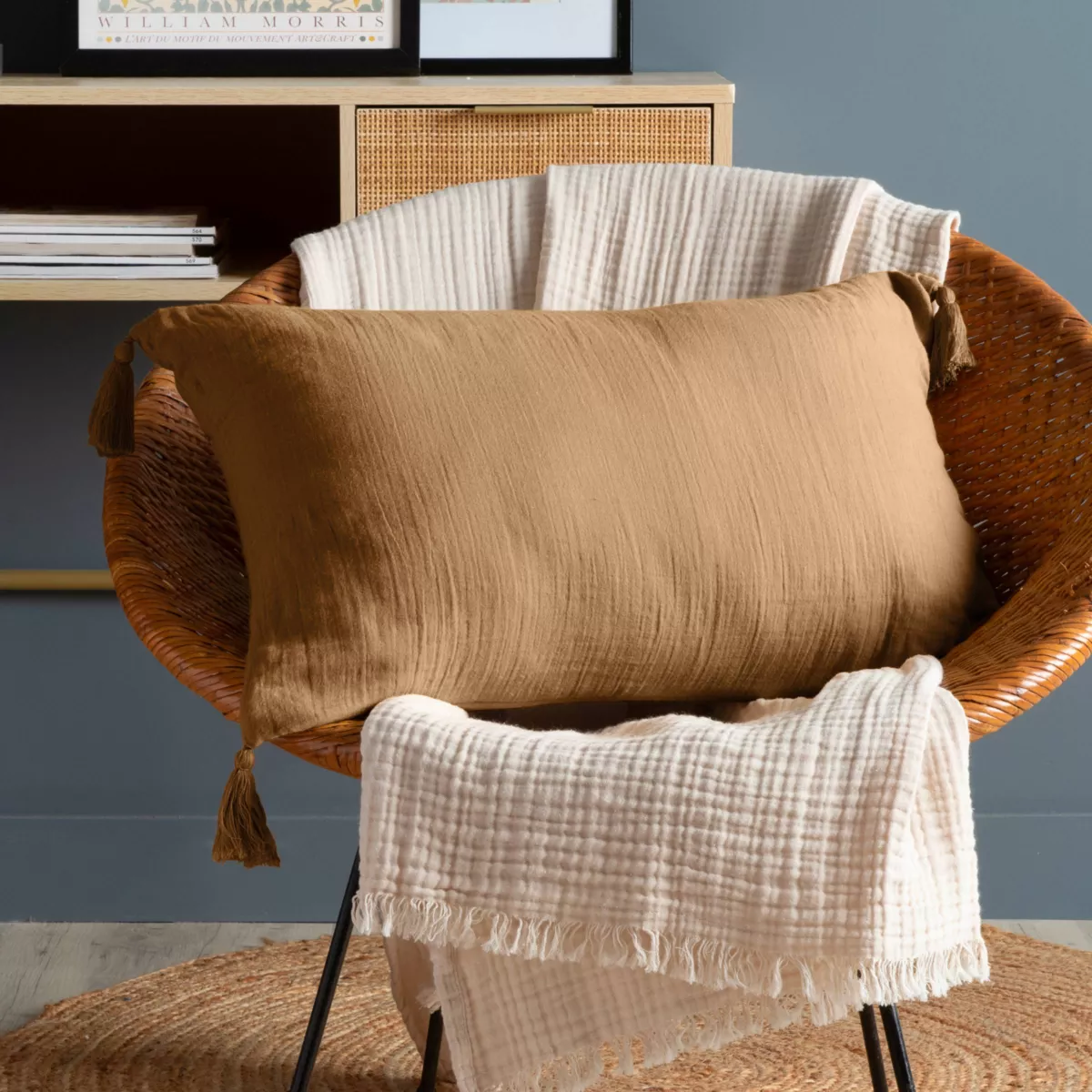 Coussin rectangulaire gaze de coton (40 x 60 cm) Gaïa Camel