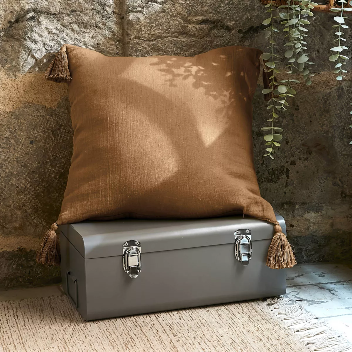 Coussin carré gaze de coton (40 cm) Gaïa Camel 1