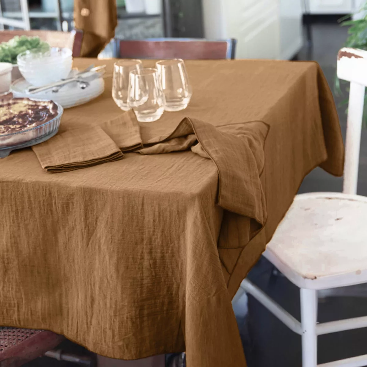 Tafelkleed rechthoekig Katoengaas (150 x 350 cm) Gaïa Camel