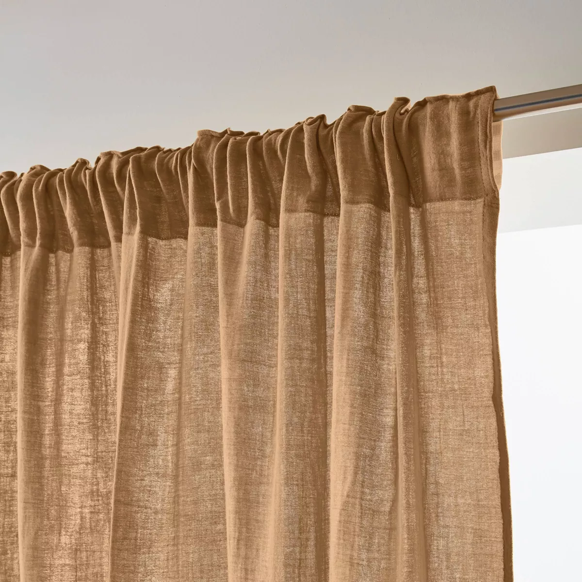 Rideau gaze de coton galon fronceur (140 x 240 cm) Gaïa Camel