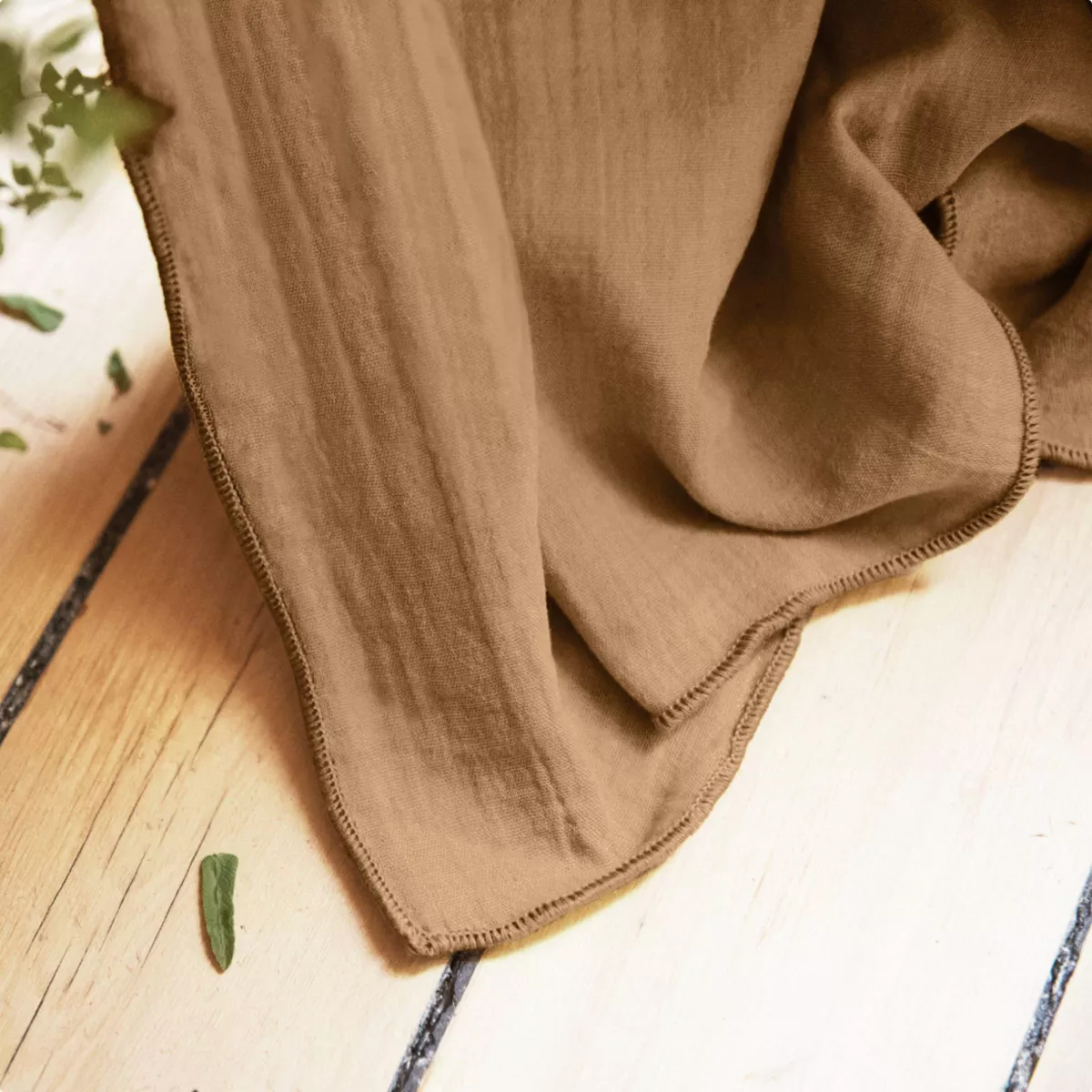 Rideau gaze de coton ajustable (180 x max 300 cm) Gaïa Camel