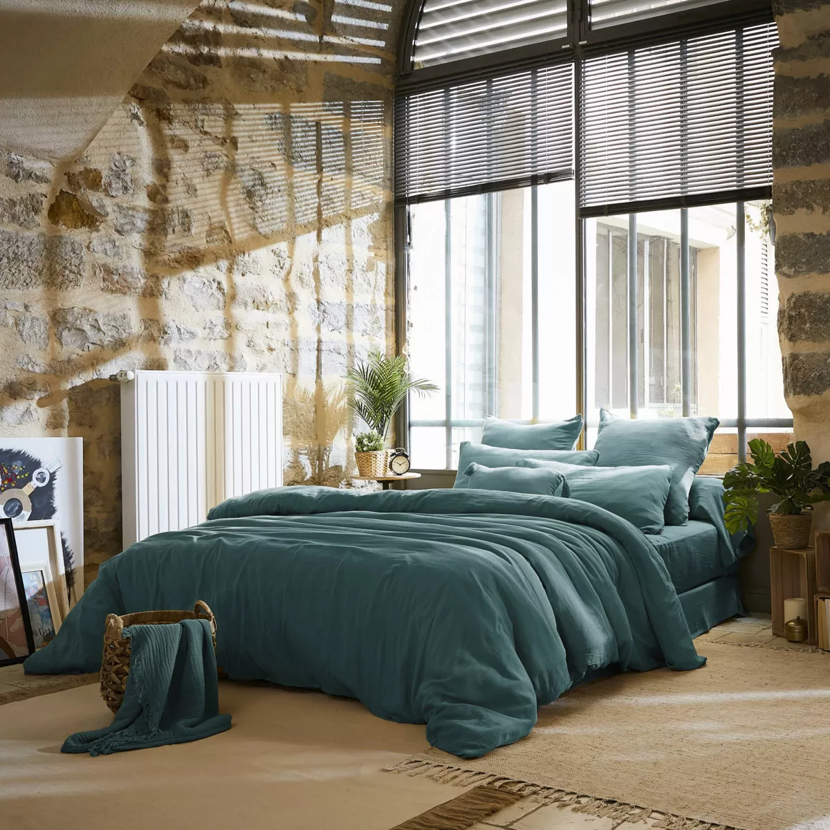 Housse de couette gaze de coton (260 x 240 cm) Gaïa Bleu canard