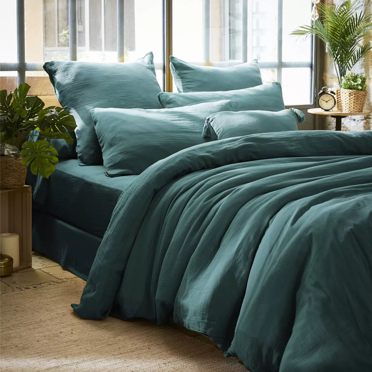 Housse de couette gaze de coton (240 cm) Gaïa Bleu canard 1