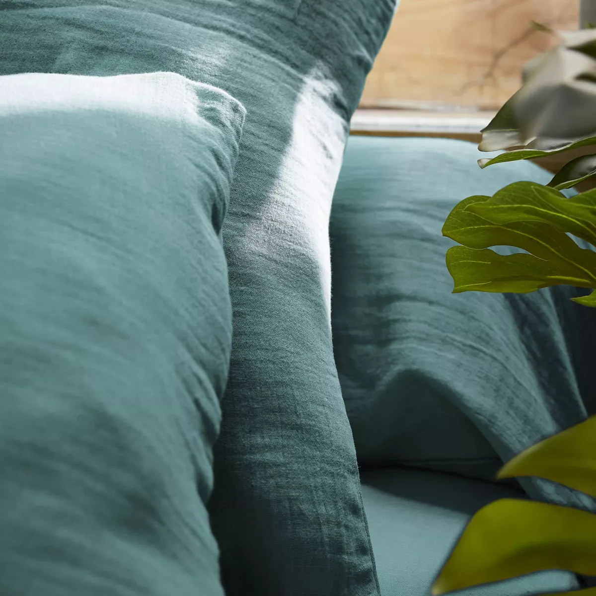 Drap plat gaze de coton (240 x 300 cm) Gaïa Bleu canard