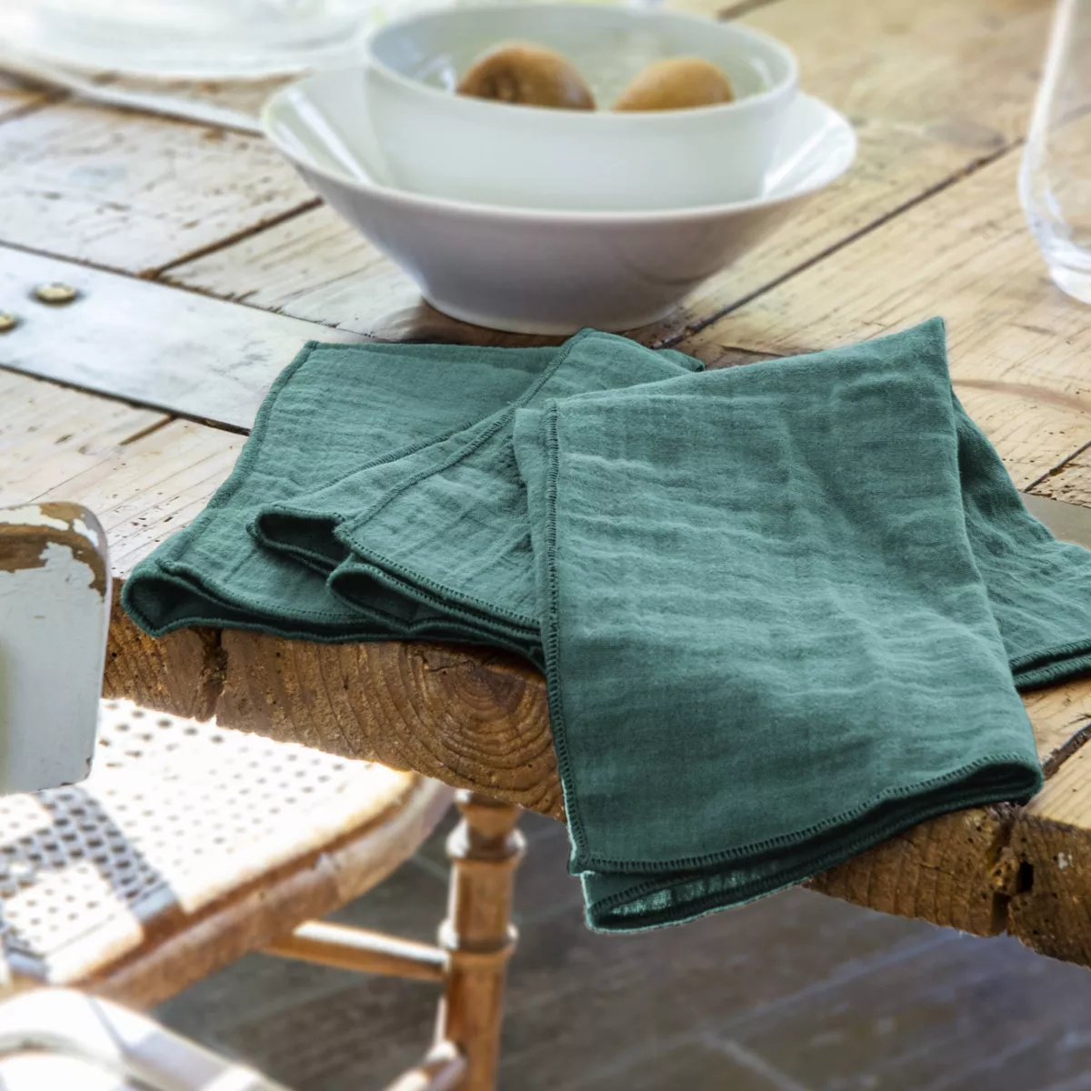 Lot de 3 serviettes gaze de coton Gaïa Bleu canard 1