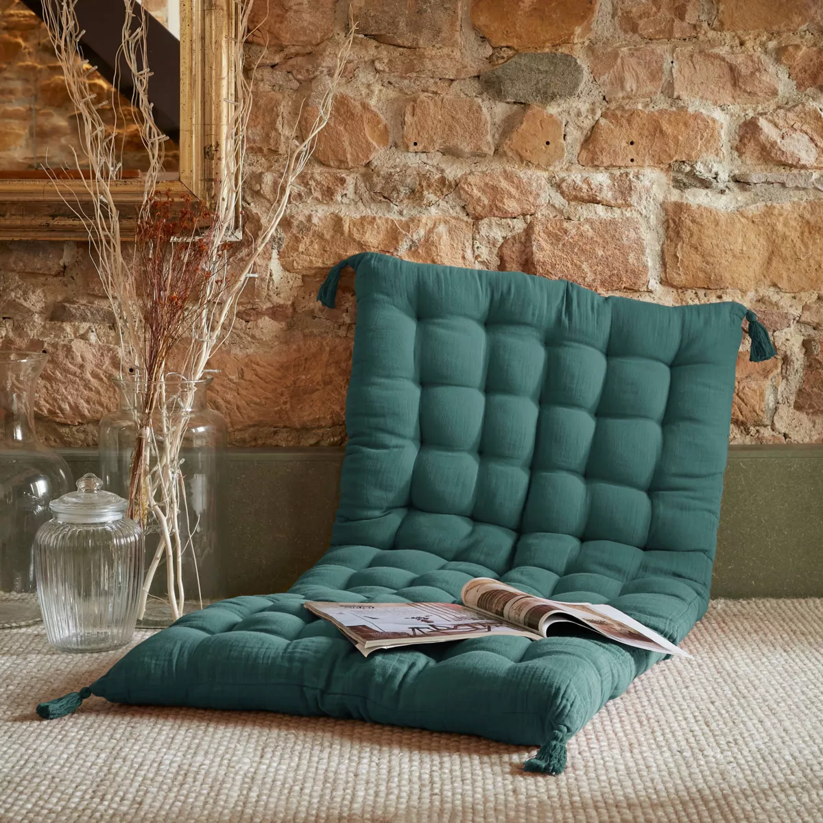 Colchoneta de suelo en gaza de algodón (60 x 120 cm) Gaïa Azul trullo