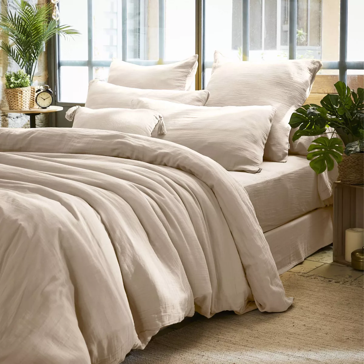 Quadratischer Musselin-Kopfkissenbezug (60 x 60 cm) Gaïa Beige