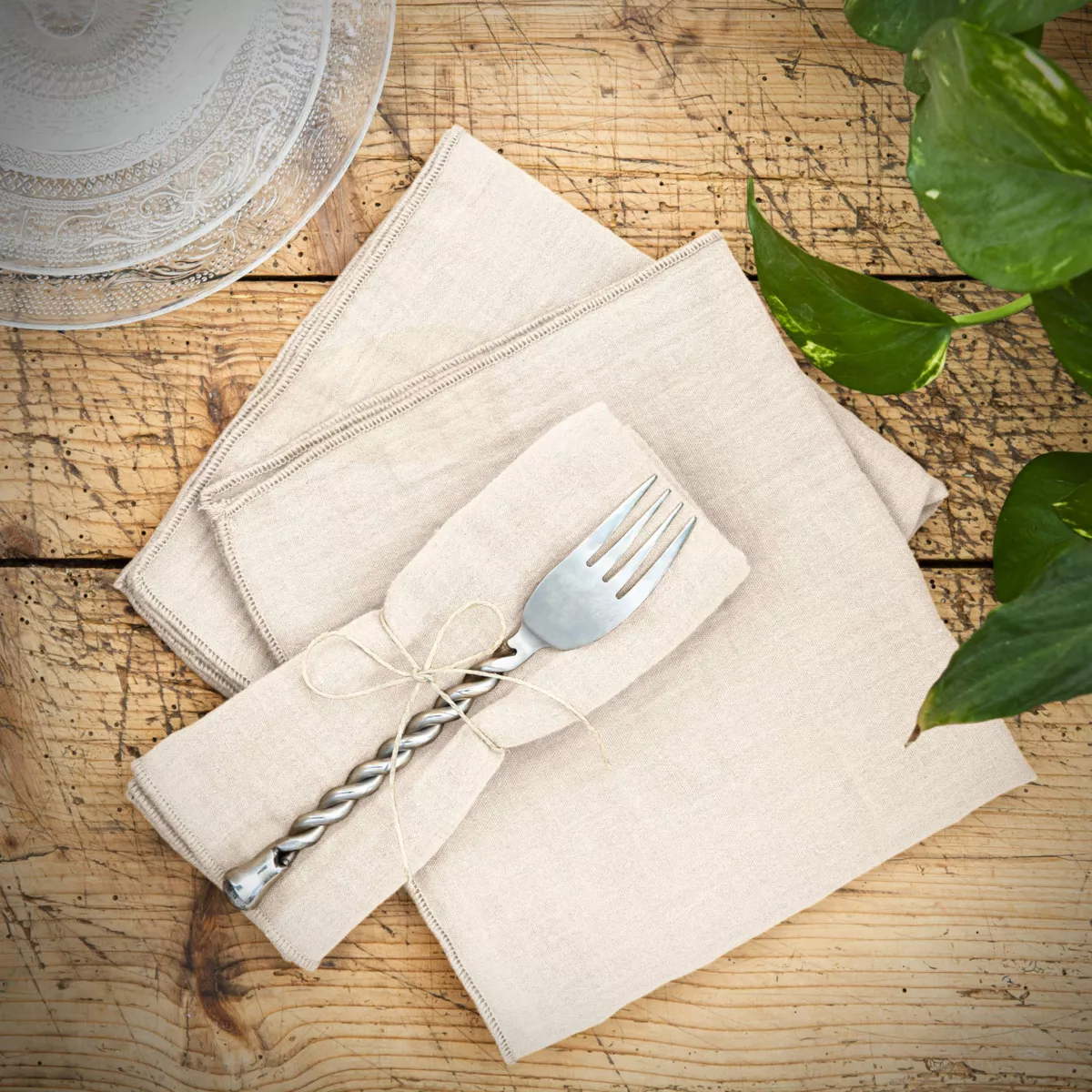 Set van 3 servetten Katoengaas (40 x 40 cm) Gaïa Beige