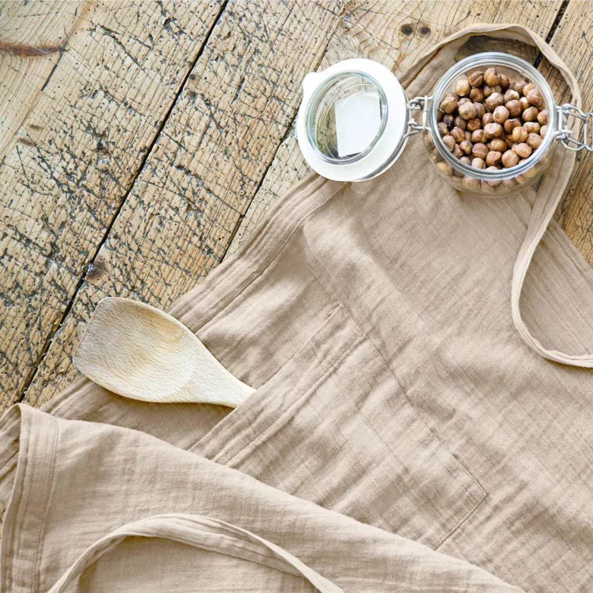 Keukenschort met zak Katoengaas Gaïa Beige