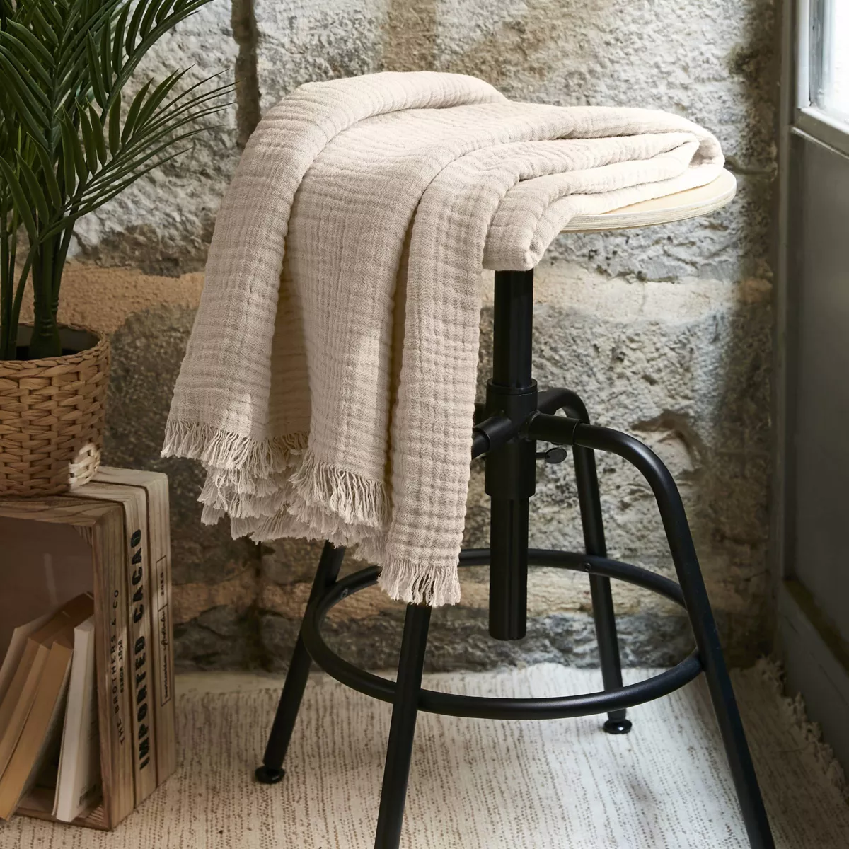 Manta en gasa de algodón (160 cm) Gaïa Beige pampa 1