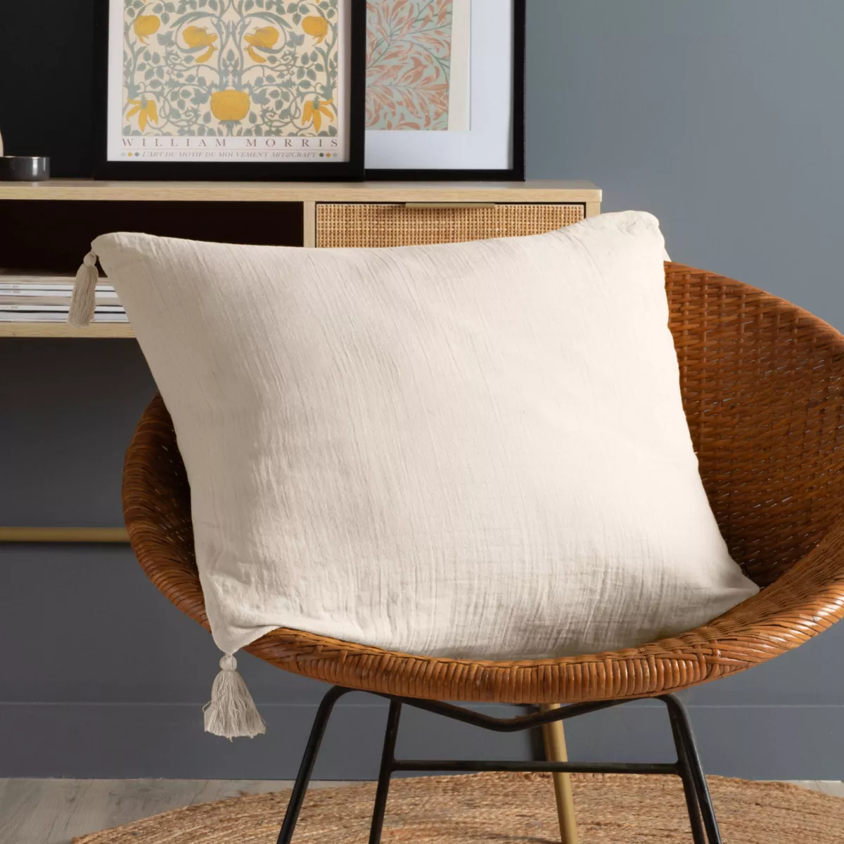 Cuscino quadrato in garza di cotone (60 x 60 cm) Gaïa Beige pampa