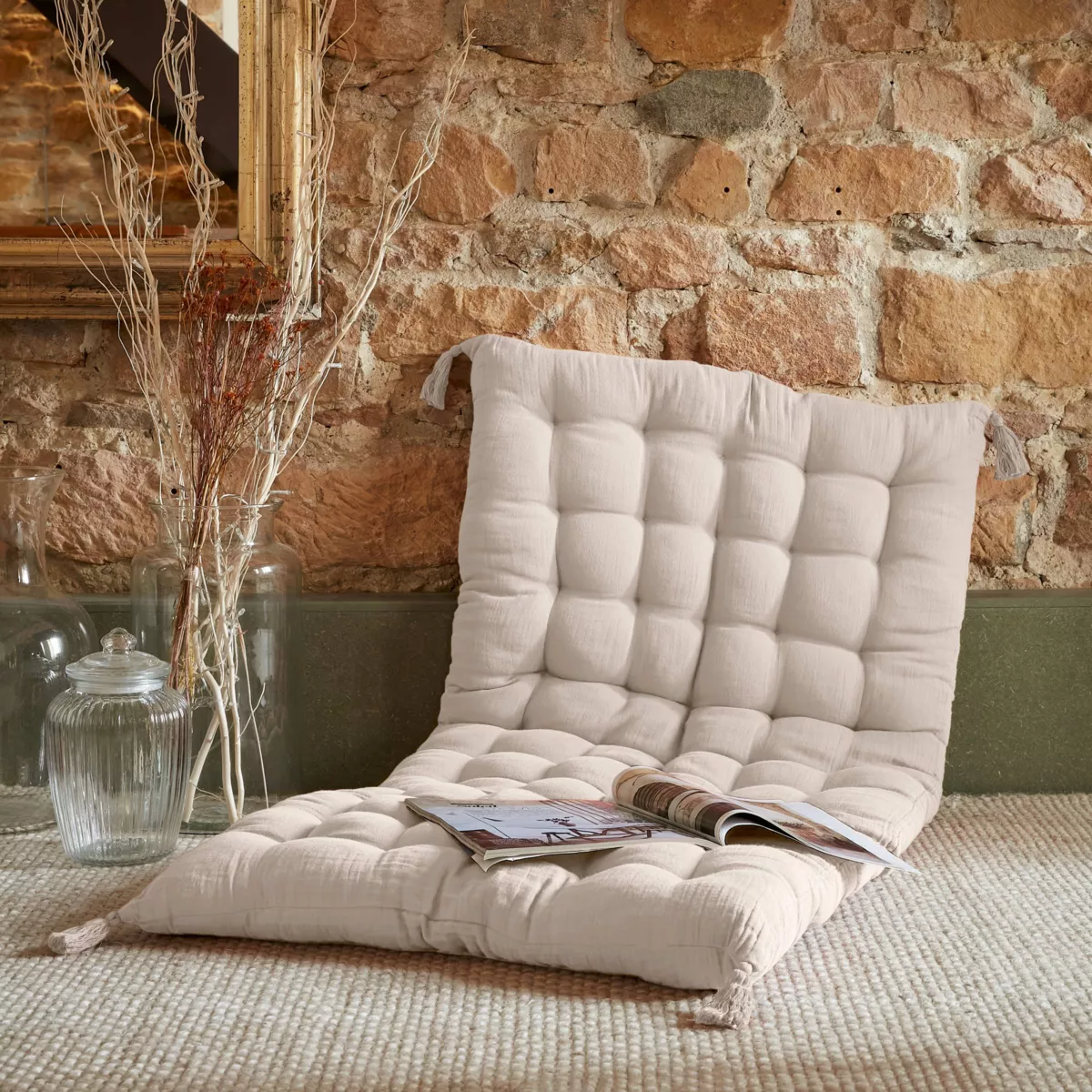 Colchoneta de suelo en gaza de algodón (60 x 120 cm) Gaïa Beige pampa