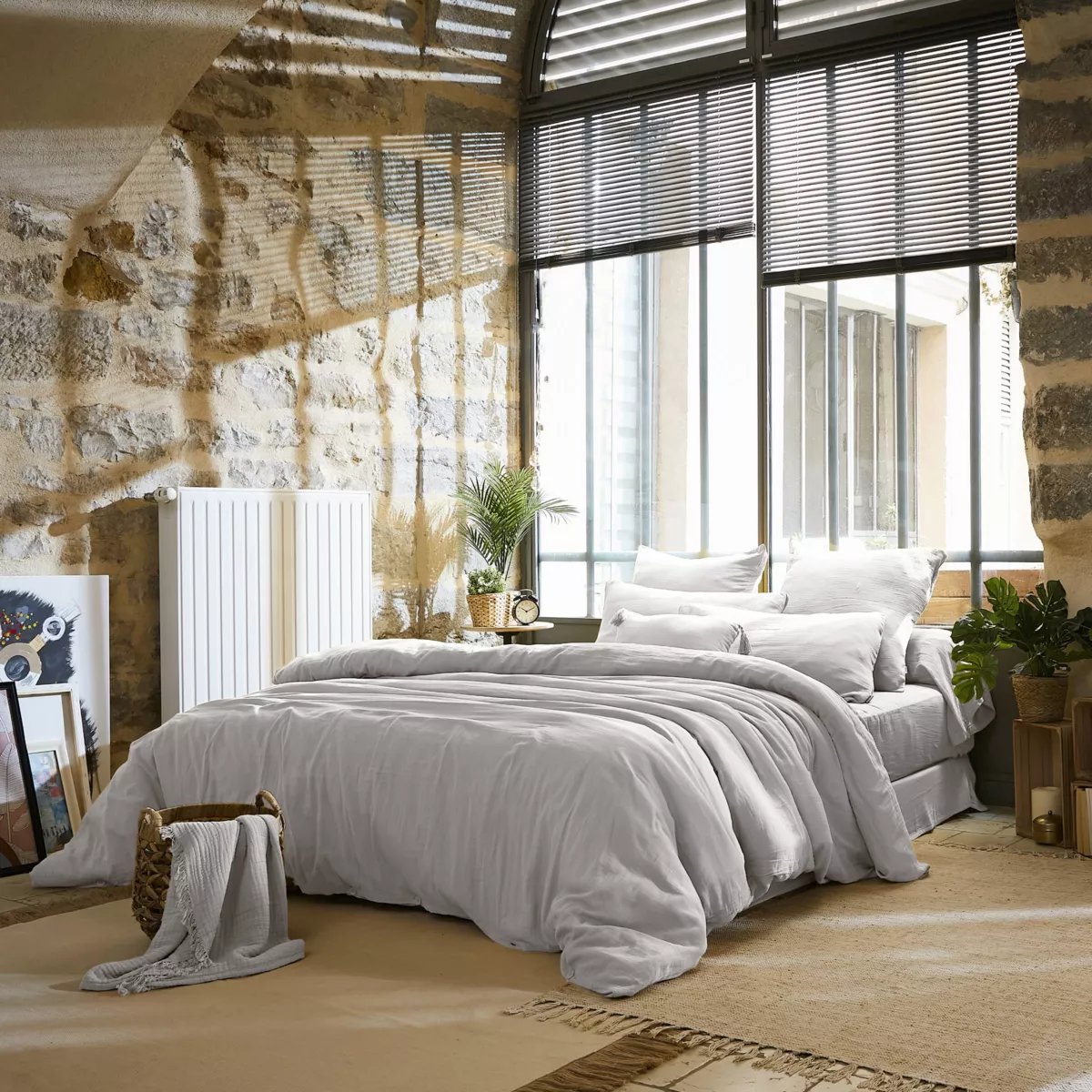 Musselin-Bettlaken (240 x 300 cm) Gaïa Hellgrau