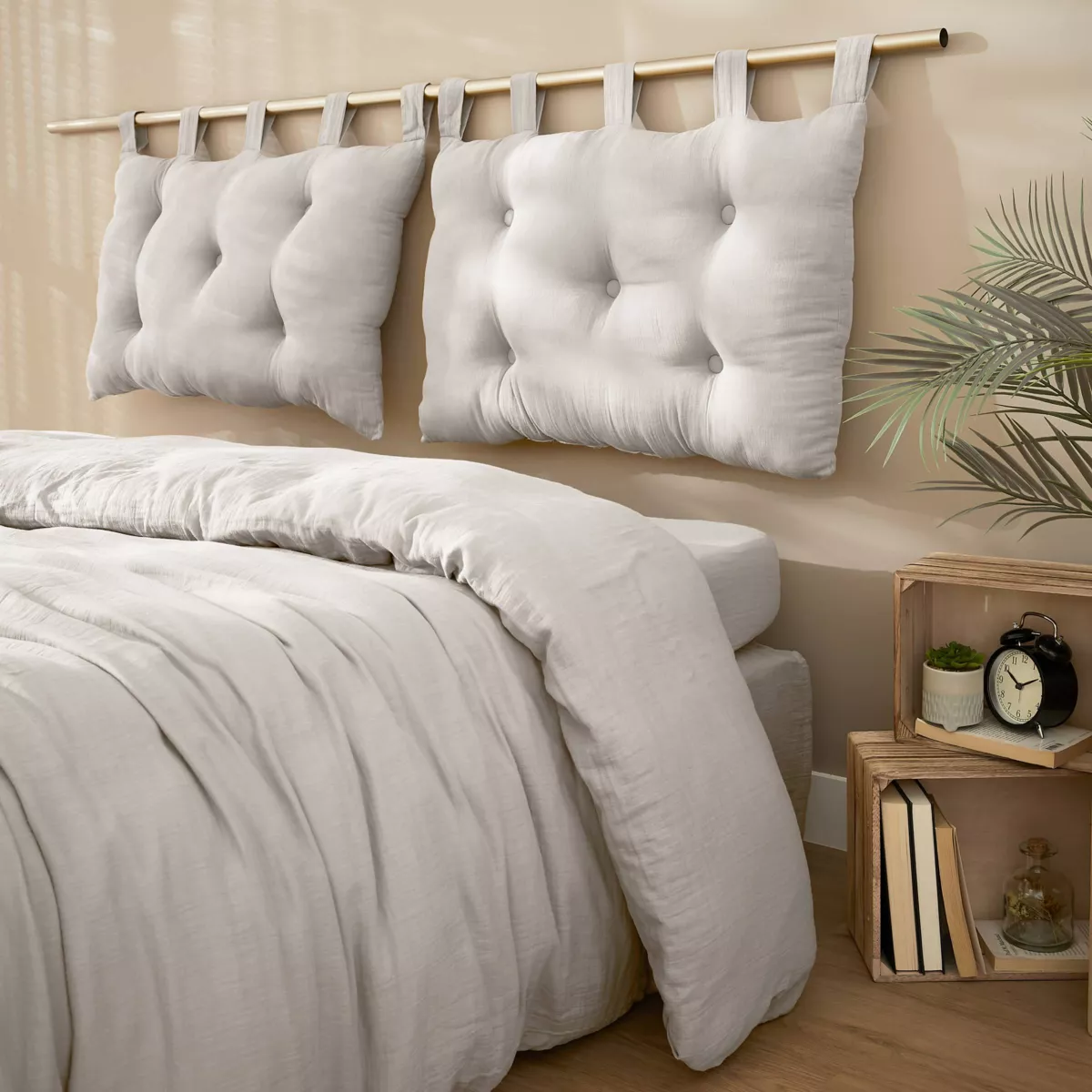 Testiera cuscino garza di cotone (80 x 50 cm) Gaïa Grigio nuvola