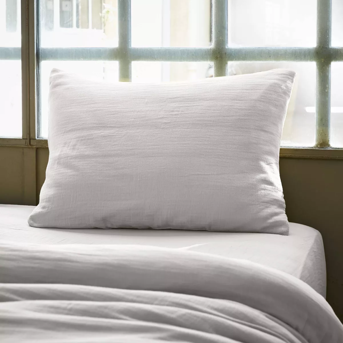 Kussensloop rechthoekig katoengaas (L70 cm) Gaïa Wolkengrijs 1