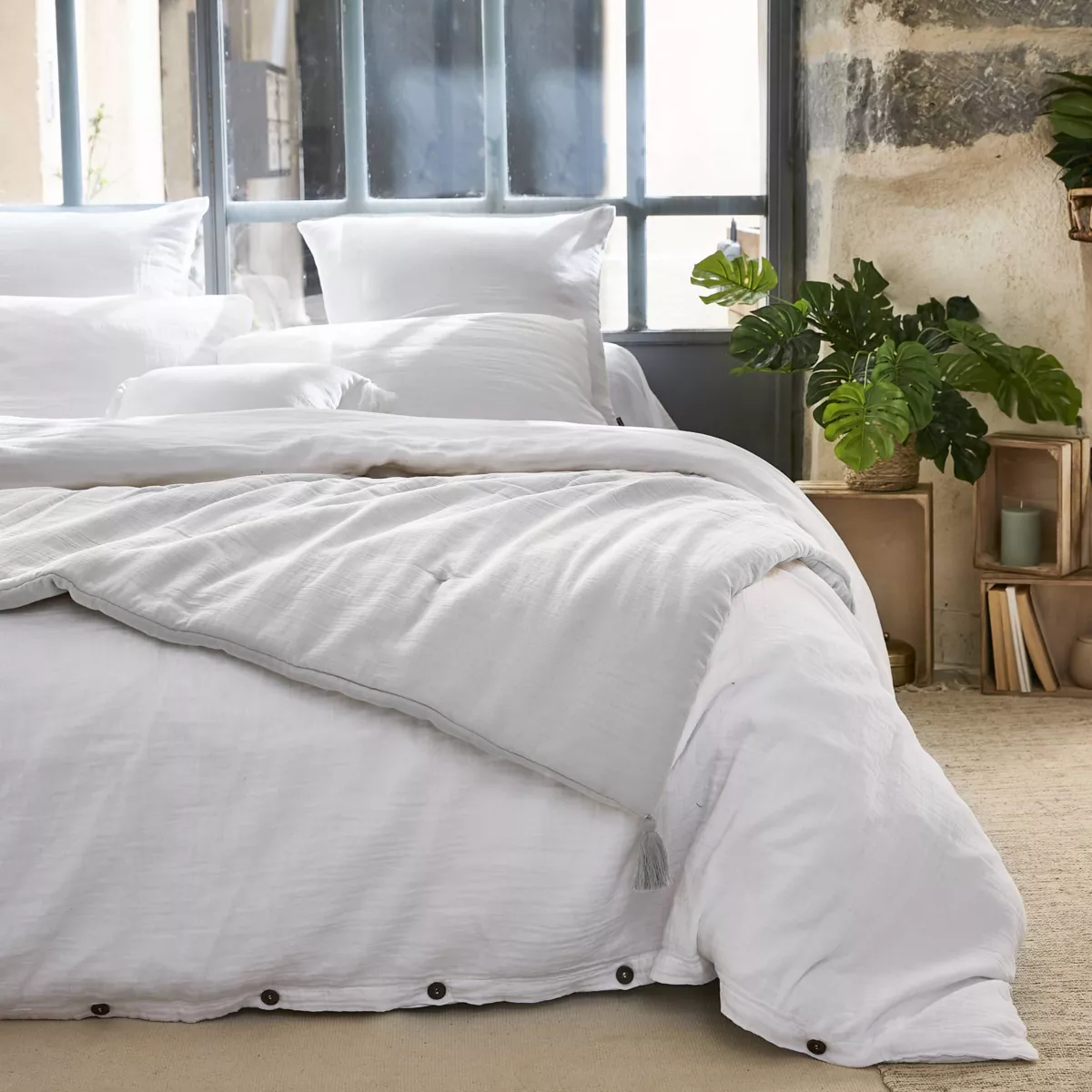 Edredon gaze de coton (90 x 200 cm) Gaïa Gris nuage 1