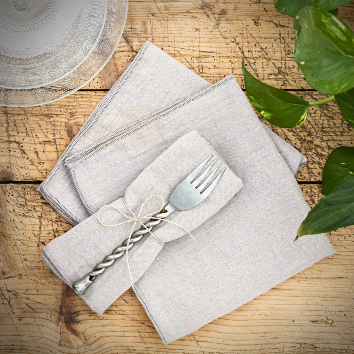 Set van 3 servetten Katoengaas (40 x 40 cm) Gaïa Wolkengrijs