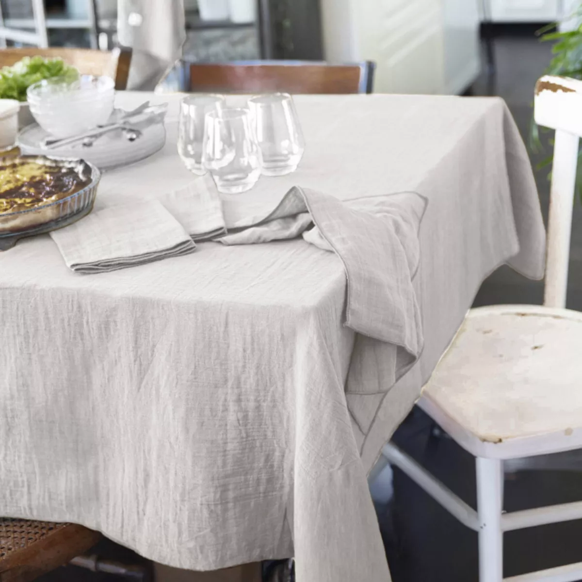 Mantel rectangular en gasa de algodón (L250 cm) Gaïa Gris nube