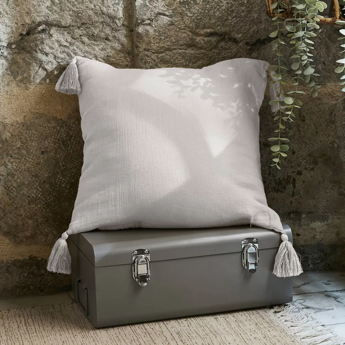 Cojín cuadrado en gasa de algodón (40 cm) Nube Gaïa Gris 1