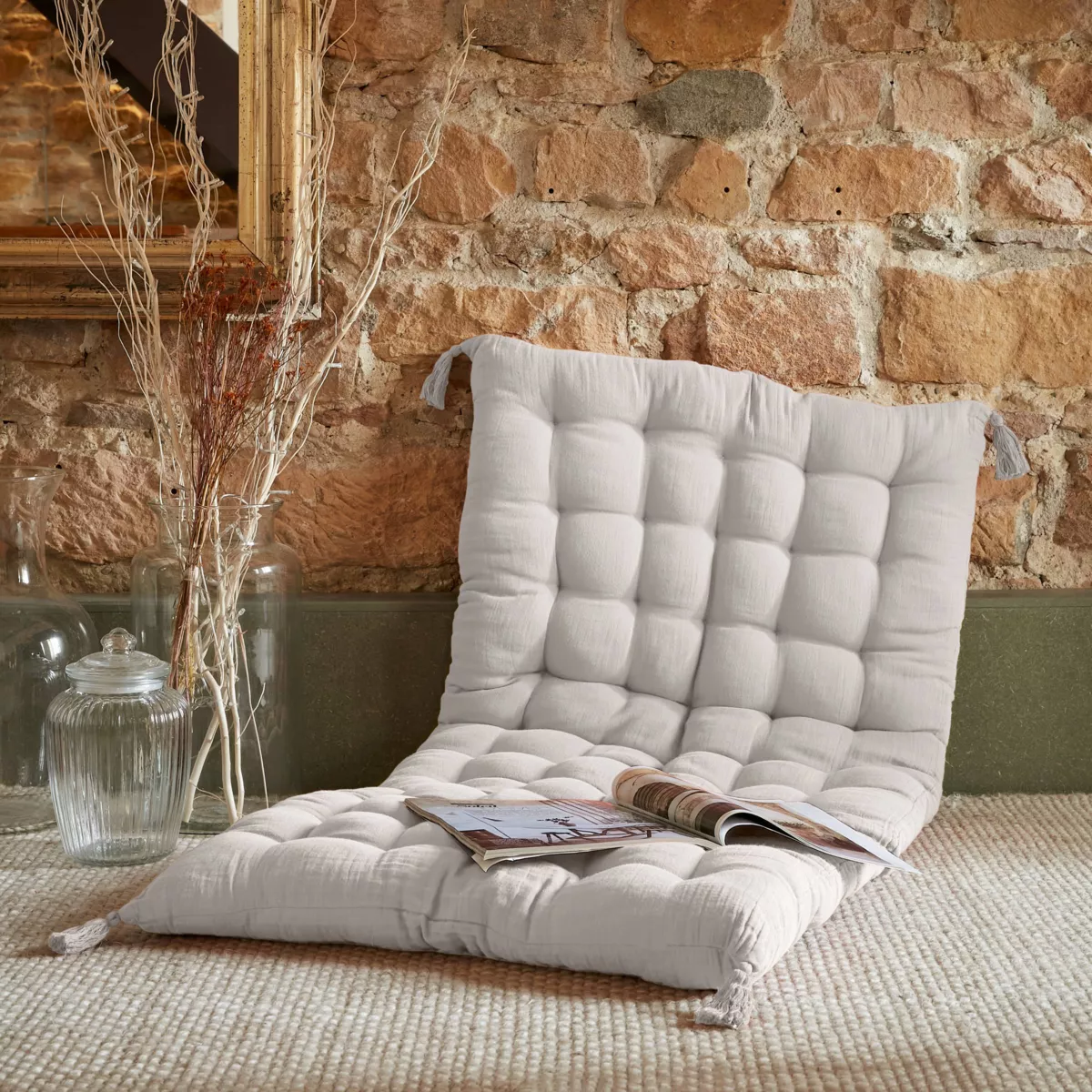 Colchoneta de suelo en gaza de algodón (60 x 120 cm) Gaïa Gris nube