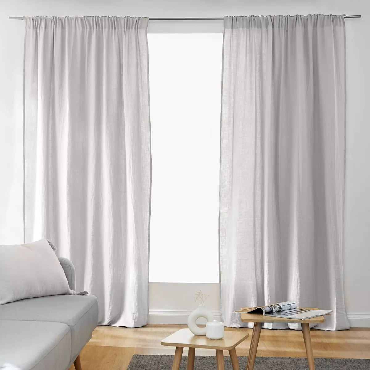 Tenda in  garza di cotone a passanti nascosti (180 x 240 cm) Gaïa Grigio nuvola