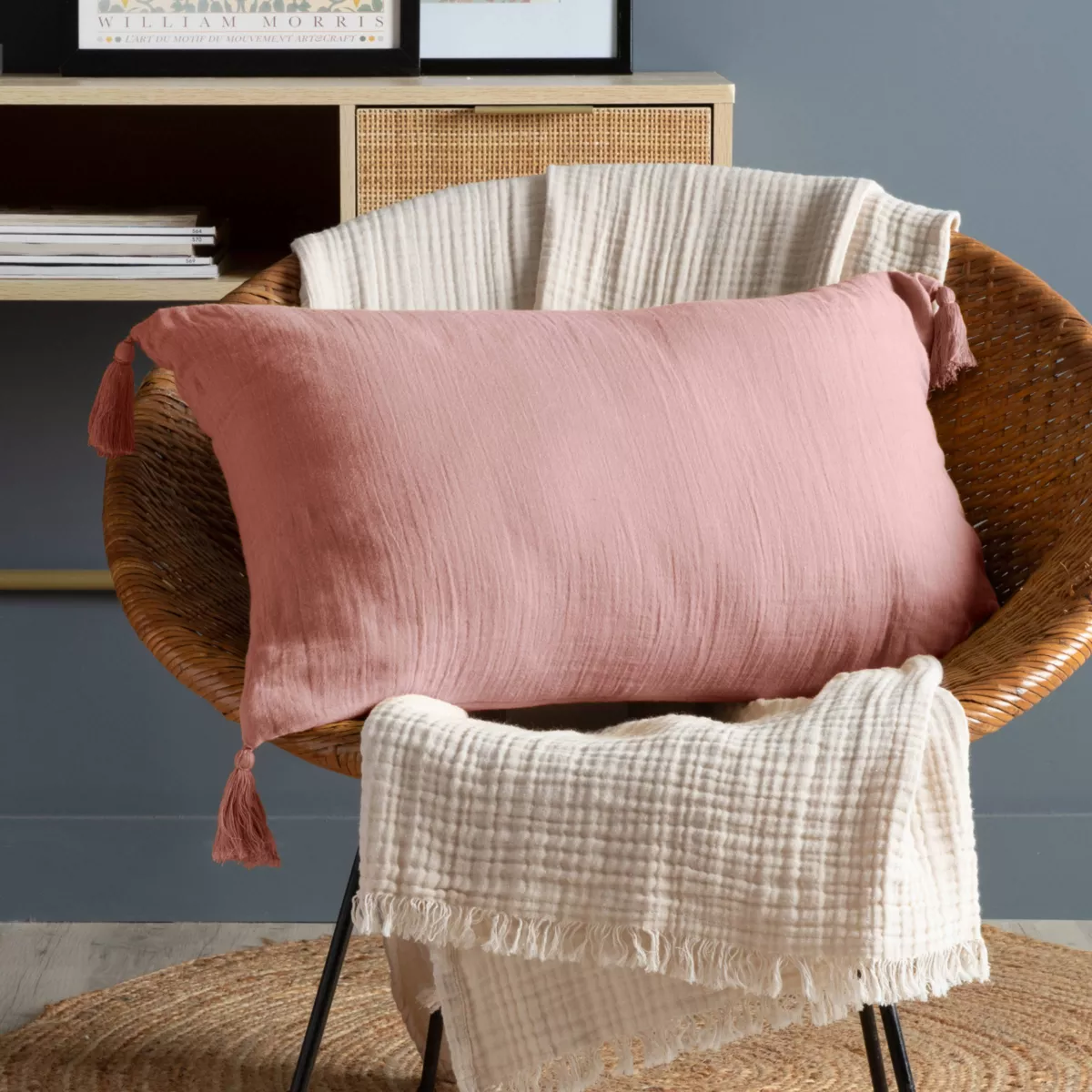 Cojín rectangular en gasa de algodón (40 x 60 cm) Gaïa Rosa Durazno