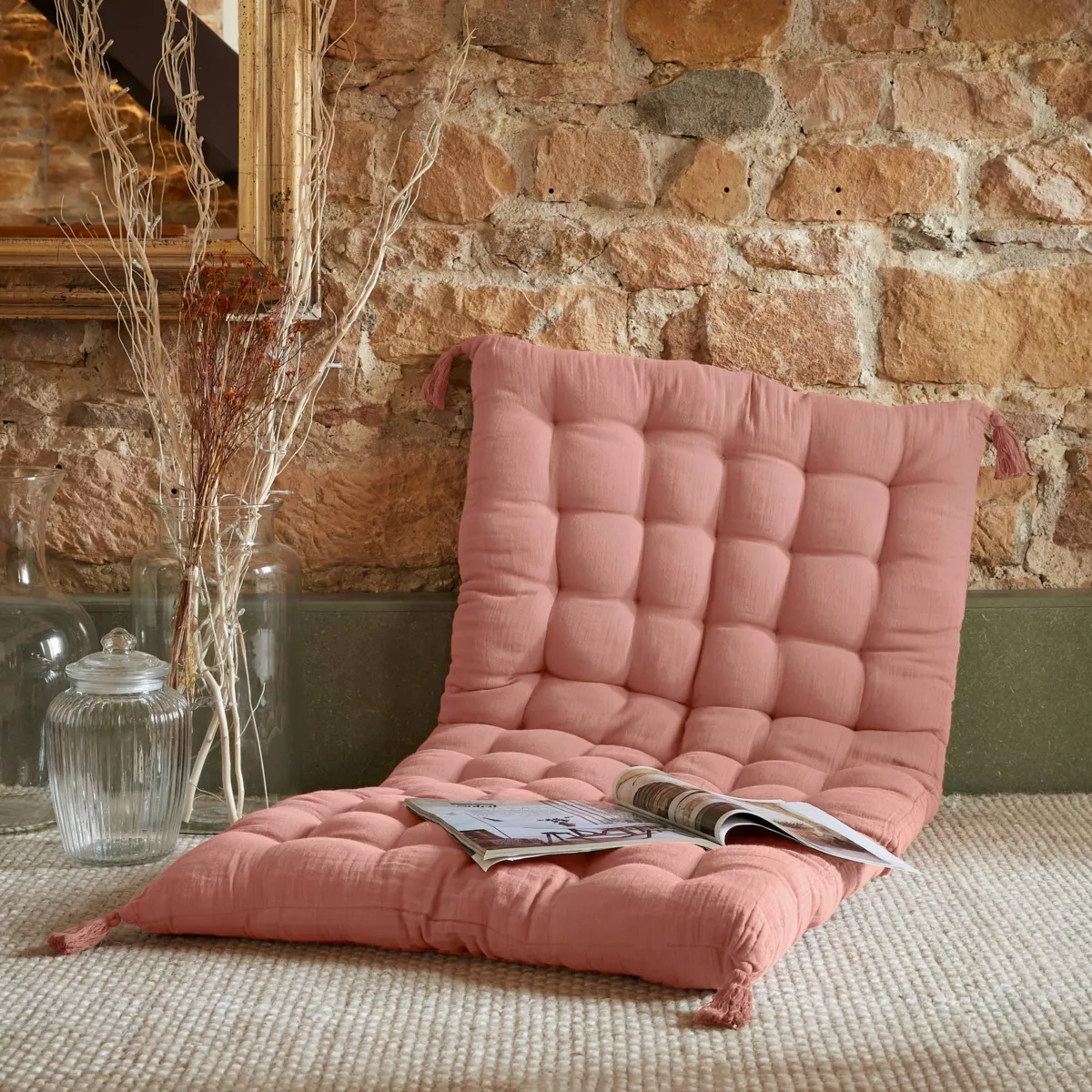 Bomuldsgaze gulvmadras (60 x 120 cm) Gaïa Rosa fersken