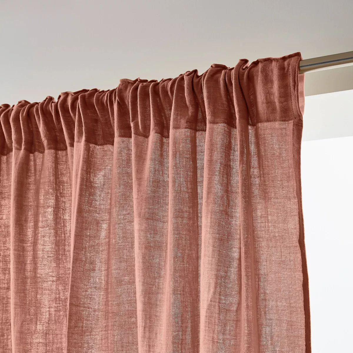 Rideau gaze de coton galon fronceur (180 x 240 cm) Gaïa Rose pêche
