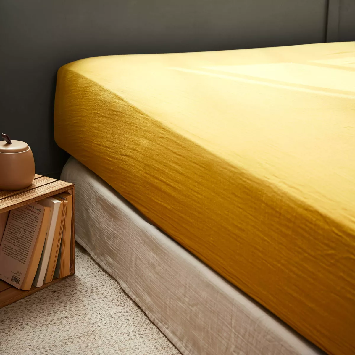 Drap housse gaze de coton (90 x 200 cm) Gaïa Jaune safran