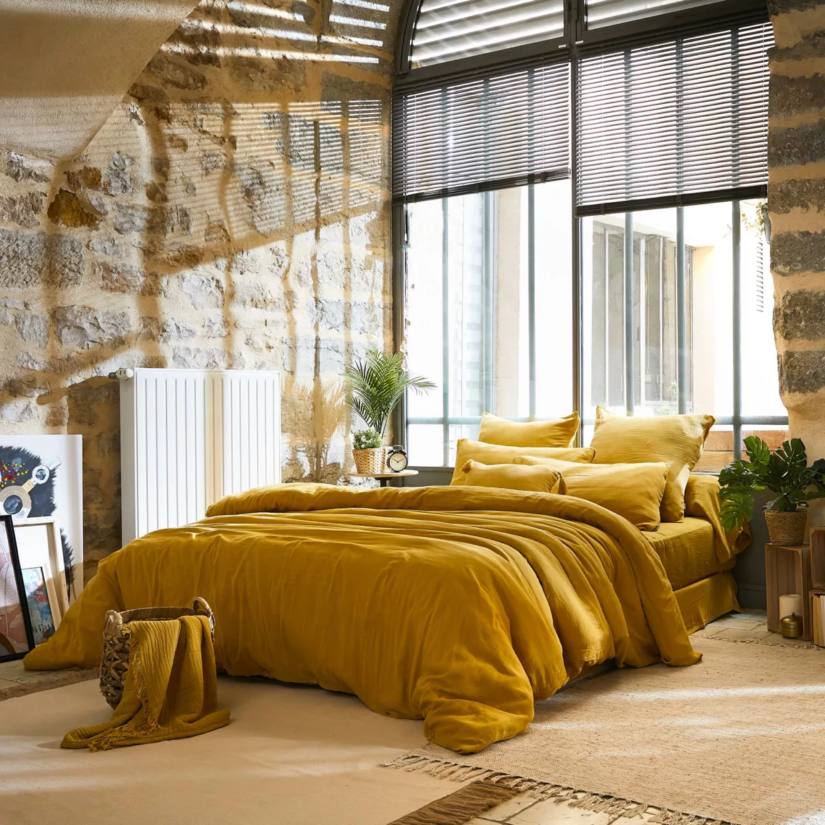 Drap plat gaze de coton (270 cm) Gaïa Jaune safran