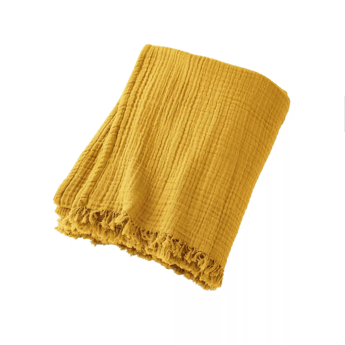 Plaid gaze de coton (160 cm) Gaïa Jaune safran 3