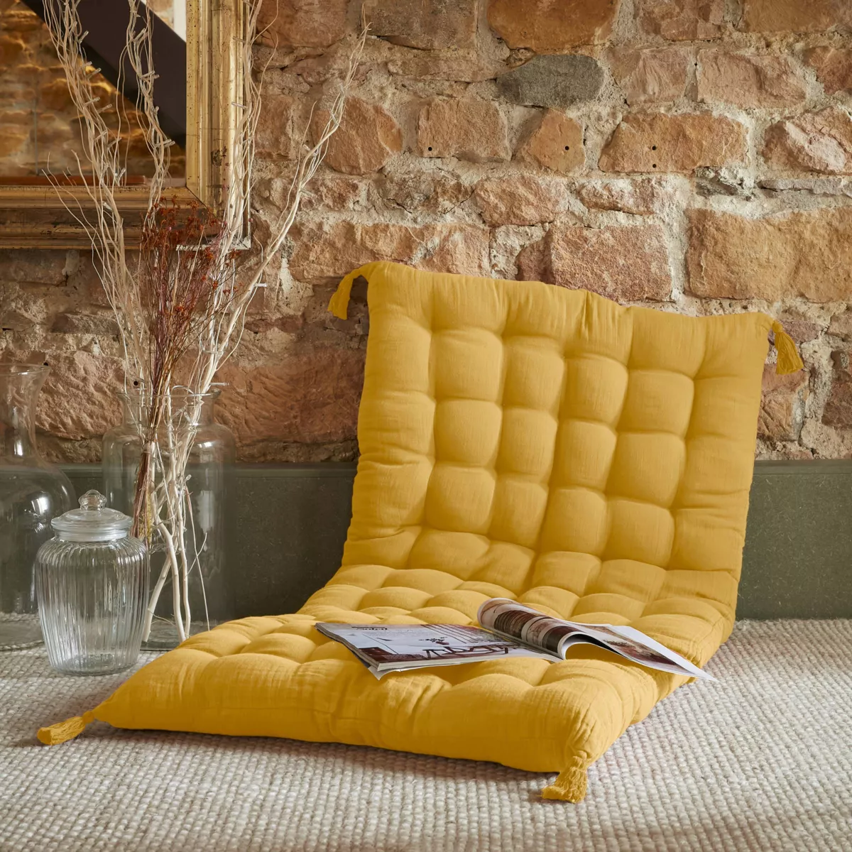 Colchoneta de suelo en gaza de algodón (60 x 120 cm) Gaïa Amarillo azafrán