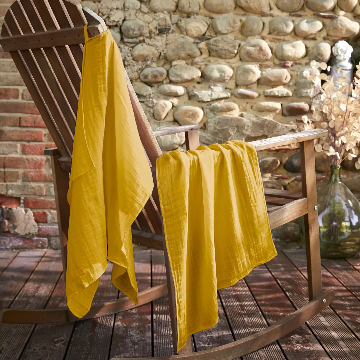 Lot de 2 essuie-mains gaze de coton (70 cm) Gaïa Jaune safran 1