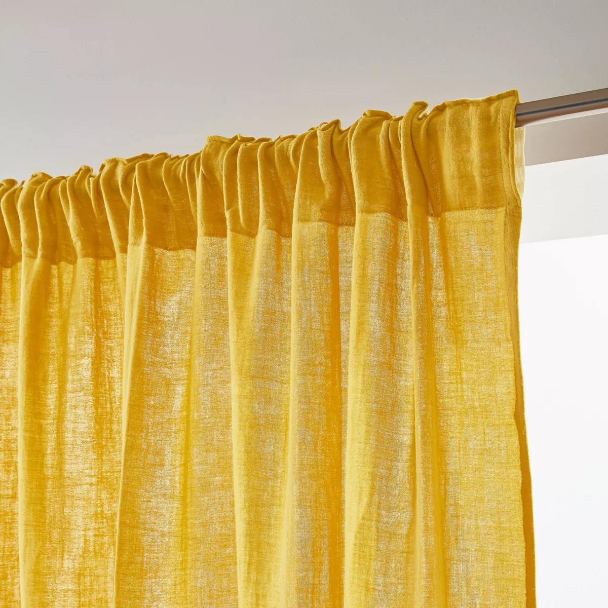 Tenda in  garza di cotone a passanti nascosti (140 x 240 cm) Gaïa Giallo zafferano