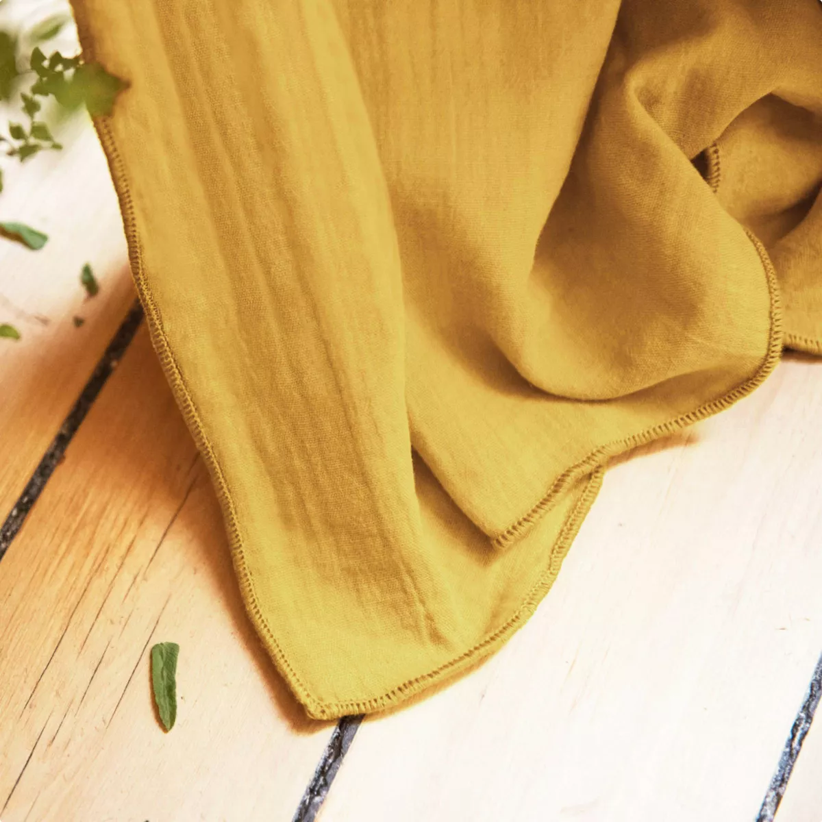 Höhenverstellbarer Vorhang aus Baumwoll-Gaze (180 x max. 300 cm) Gaïa Safrangelb 5