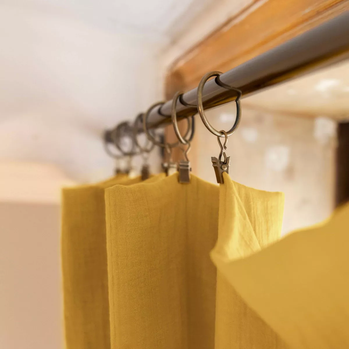 Cortina en gasa de algodón ajustable (140 x max 300 cm) Gaïa Amarillo azafrán