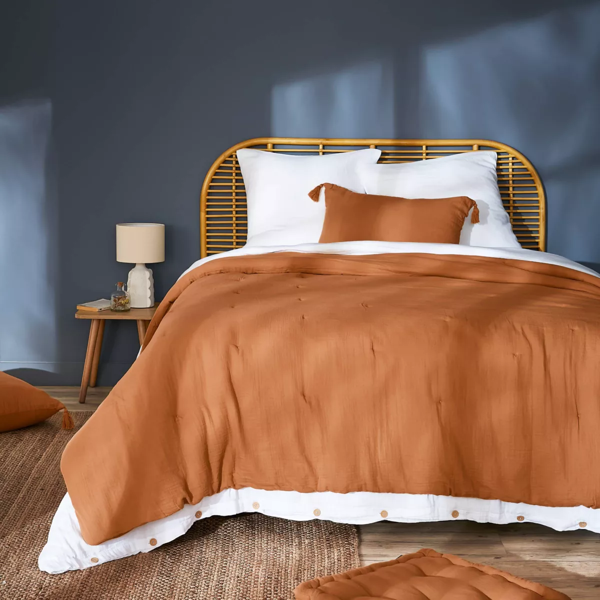 Gewatteerde katoenen sprei (180 x 240 cm) Gaïa Abrikoos