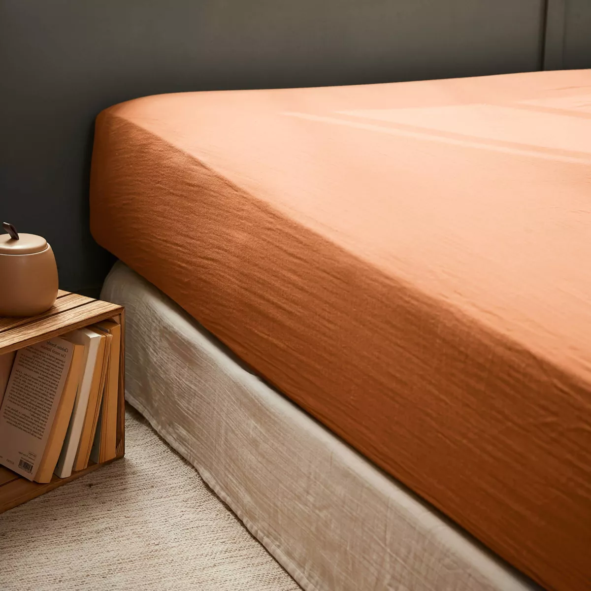 Drap housse gaze de coton (140 x 190 cm) Gaïa Abricot