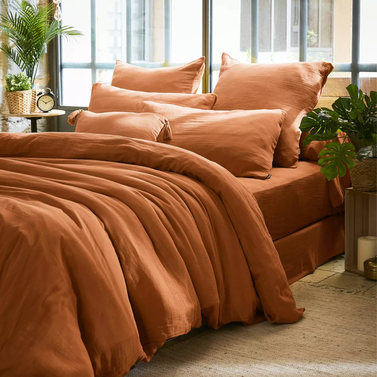 Rechteckiger Musselin-Kopfkissenbezug (50 x 80 cm) Gaïa Aprikosenfarben