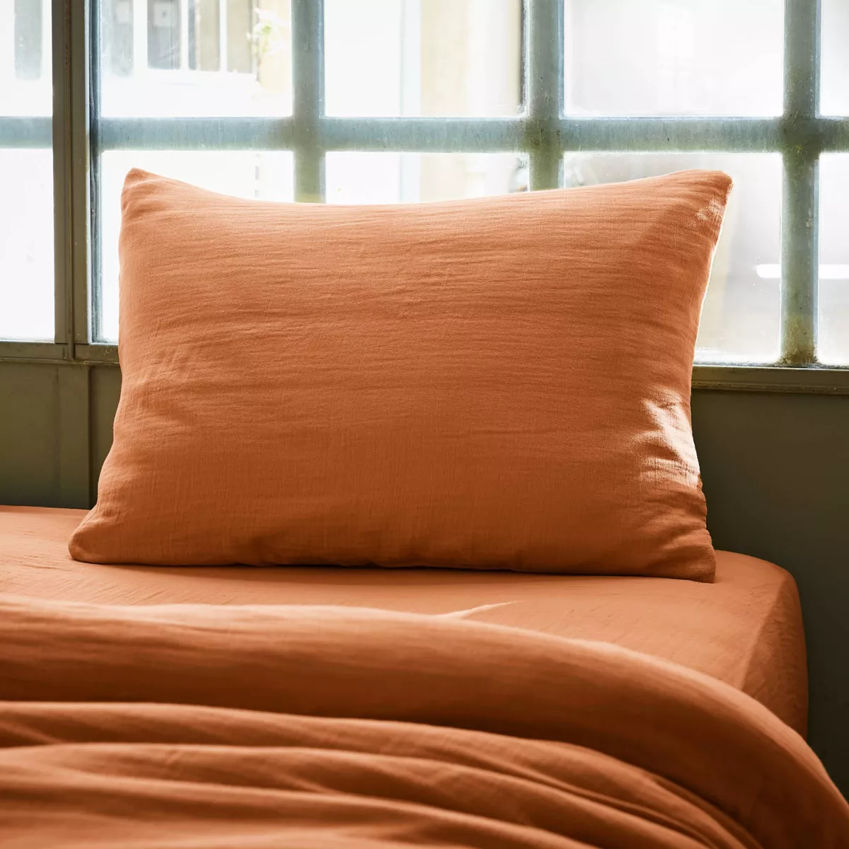 Rechteckiger Musselin-Kopfkissenbezug (50 x 70 cm) Gaïa Aprikosenfarben