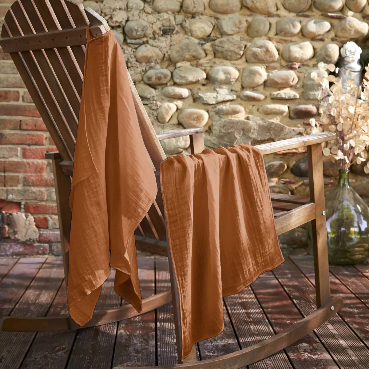 Set van 2 katoenen gaas handdoeken (50 x 70 cm) Gaïa Abrikoos