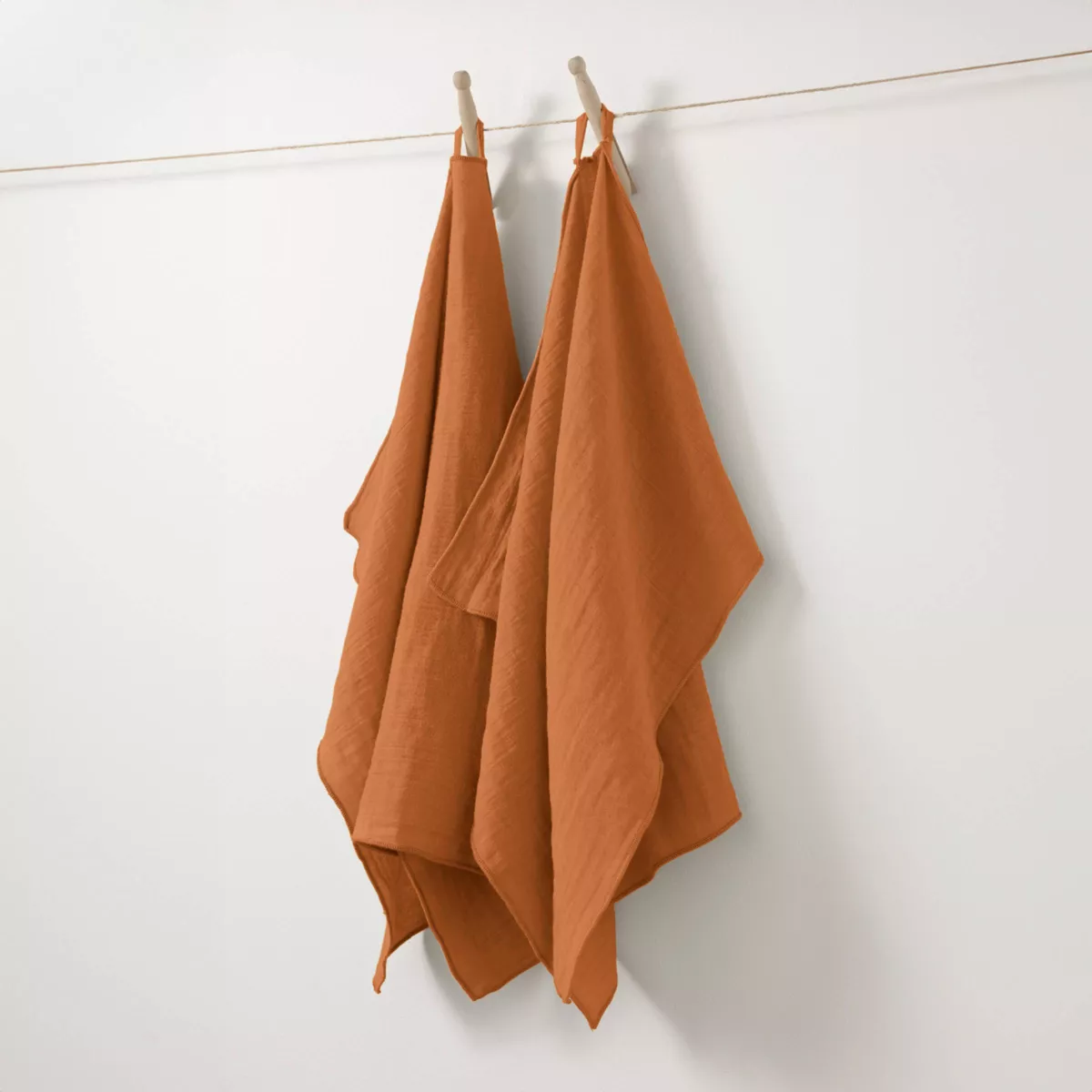 Lot de 2 essuie-mains gaze de coton (50 x 70 cm) Gaïa Abricot