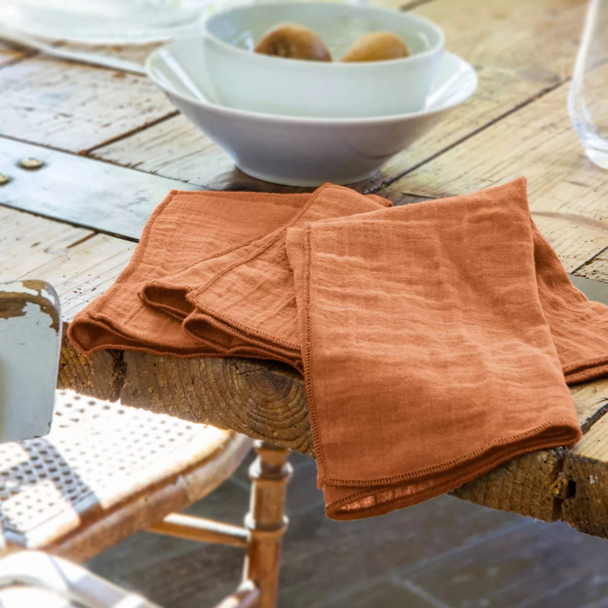 Set van 3 katoenen gaasdoeken (40 x 40 cm) Gaïa Abricot