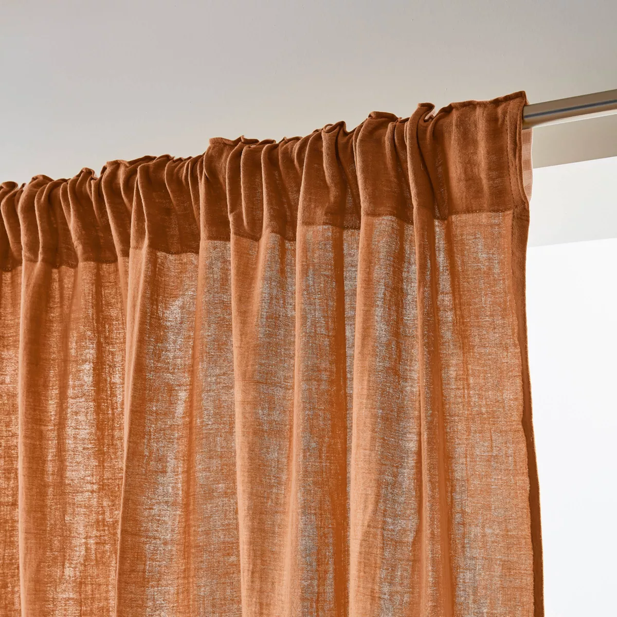 Rideau gaze de coton galon fronceur (140 x 240 cm) Gaïa Abricot