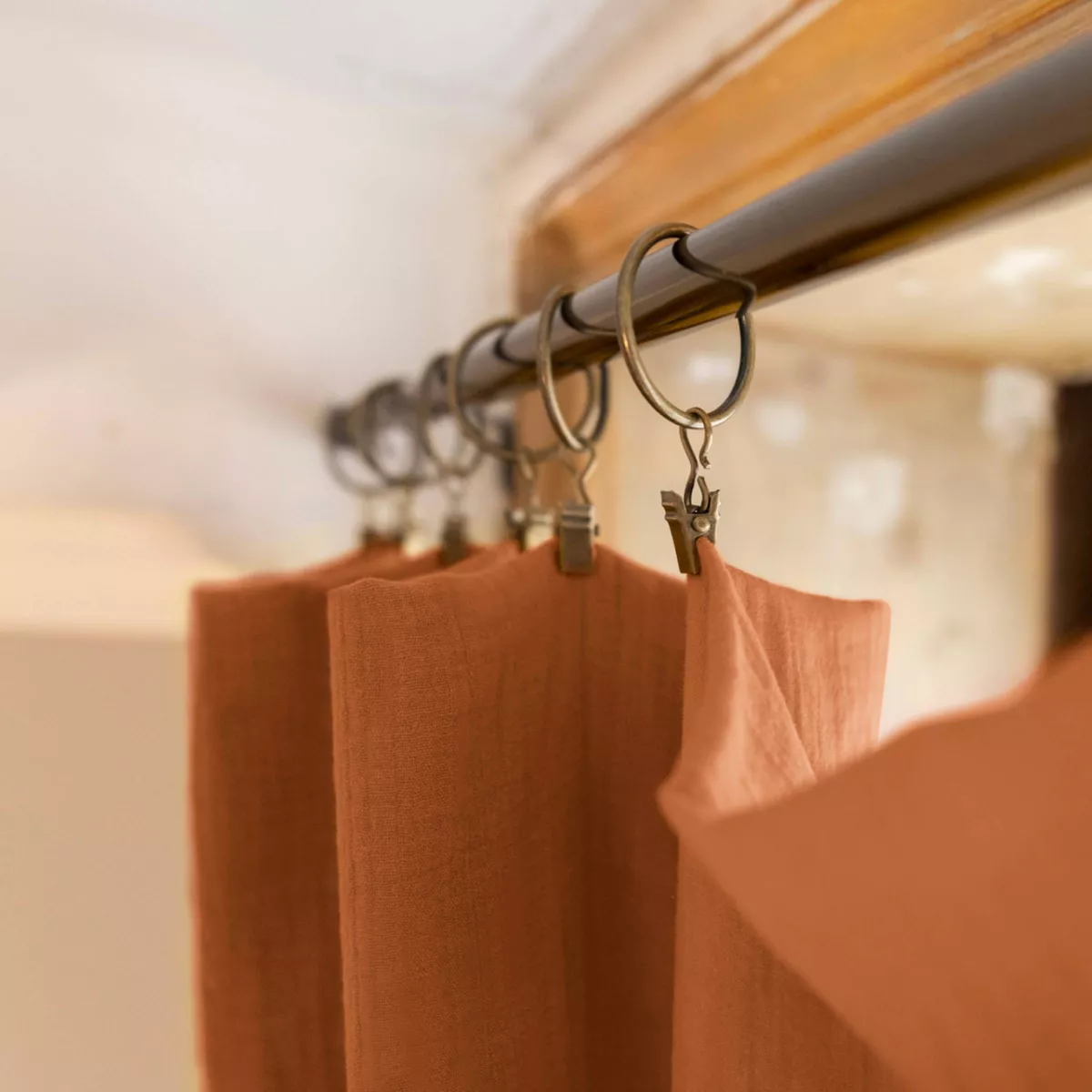 Cortina de gasa de algodón ajustable (140 x max 300 cm) Gaïa Albaricoque