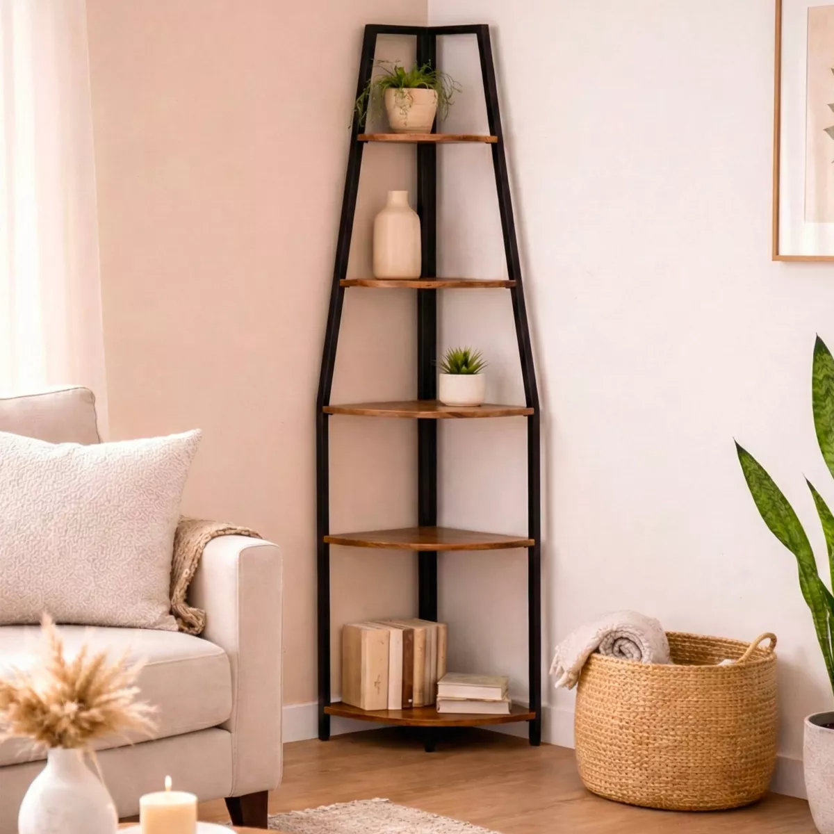 Mensole d'angolo 5 livelli in legno e metallo (170 cm) Elli Nero
