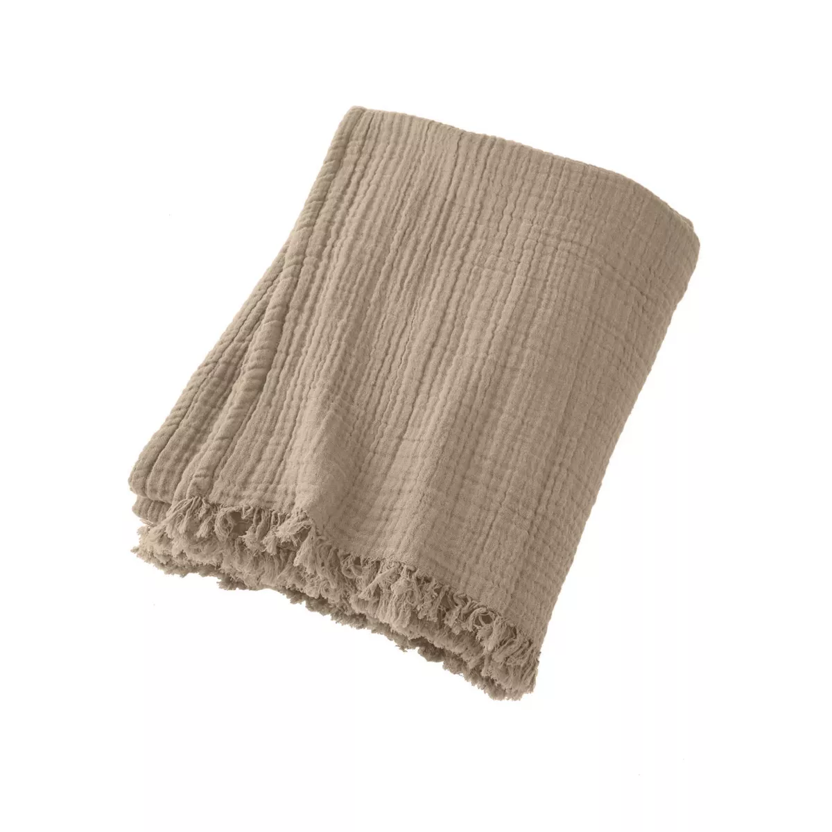 EM - Plaid ˆ franges 130 x 160 cm Gaze de coton unie GAìA Ficelle