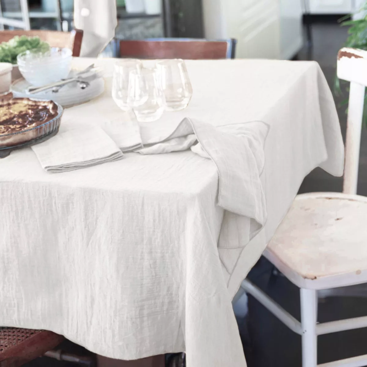 Nappe rectangulaire gaze de coton (150 x 250 cm) Gaïa Blanc chantilly