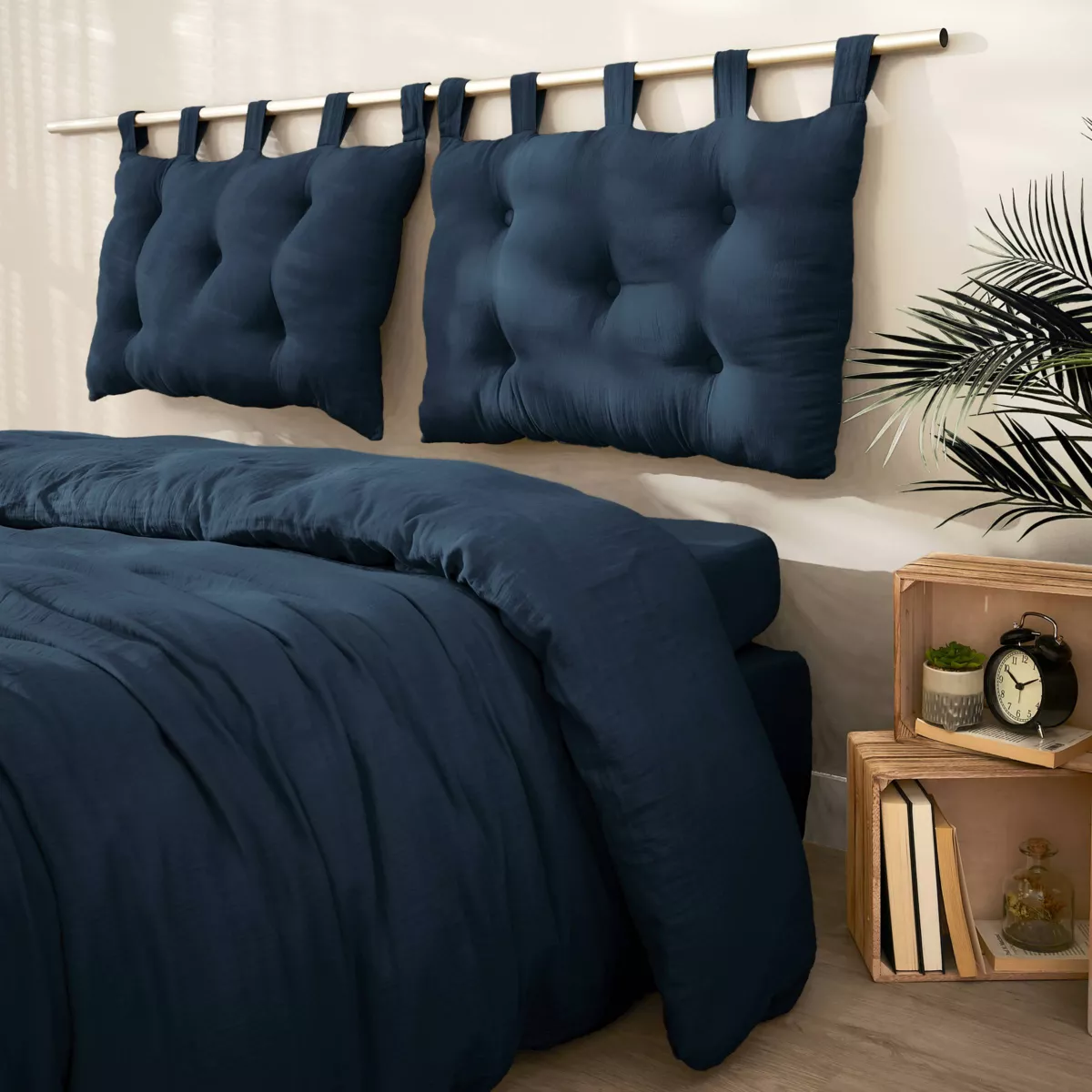 Tête de lit coussin gaze de coton (80 x 50 cm) Gaïa Bleu nuit
